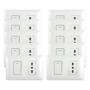Genérico - Pack 10 Tomacorriente Simple 10/16A 250V + Interruptor Simple 9/12 10A Blanco