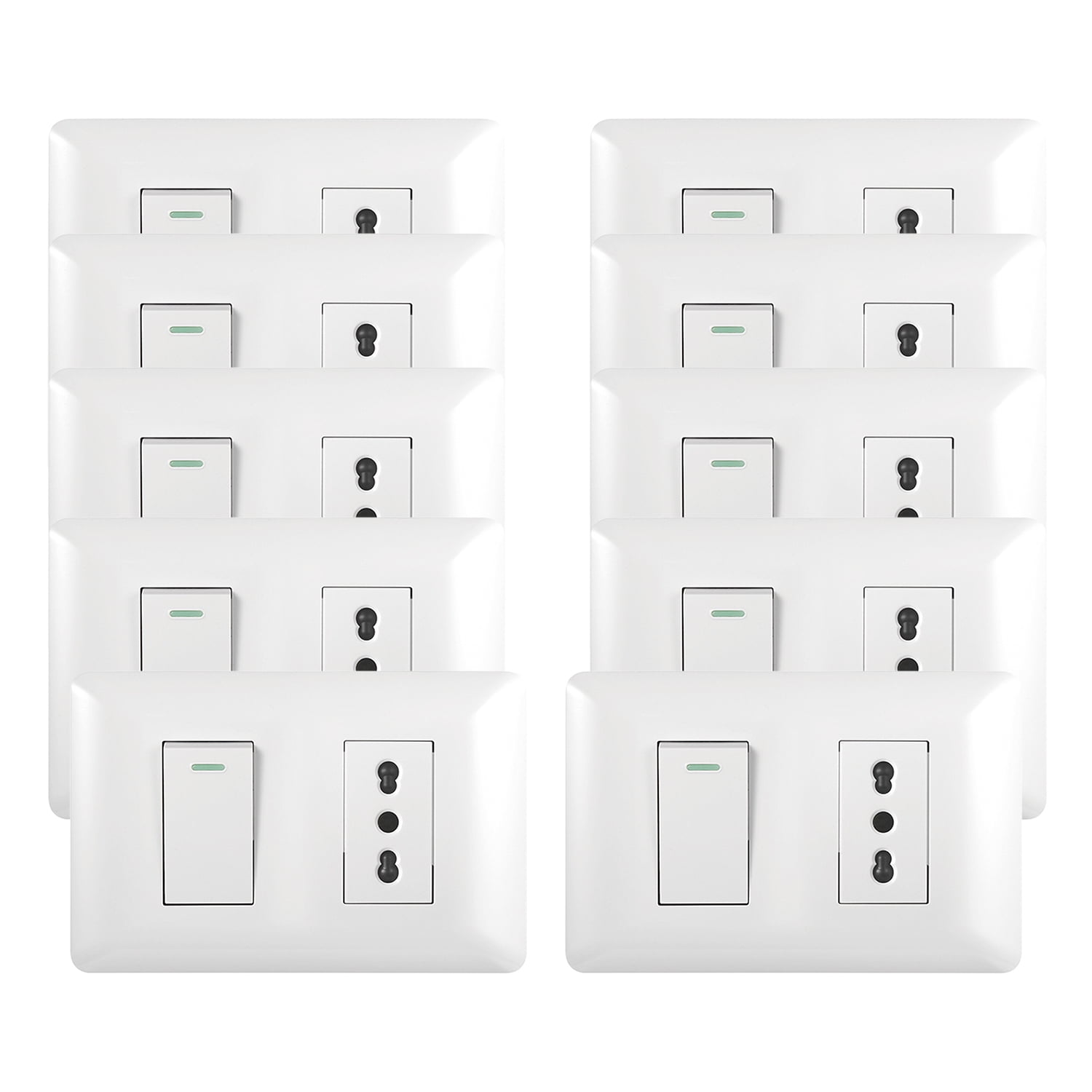 Genérico - Pack 10 Tomacorriente Simple 10/16a 250v + Interruptor Simple 9/12 10a Blanco