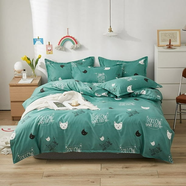 Juego de cama con estampado de gatos monos sin sábana bajera