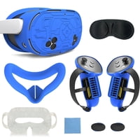 Genérico - Kit De Accesorios 7 En 1 Para El Casco De Realidad Virtual Meta Quest 3: Empuñaduras Para El Mando, Correa De Mano, Funda Facial De Silicona Y Juego De Protectores De Lente.-Azul