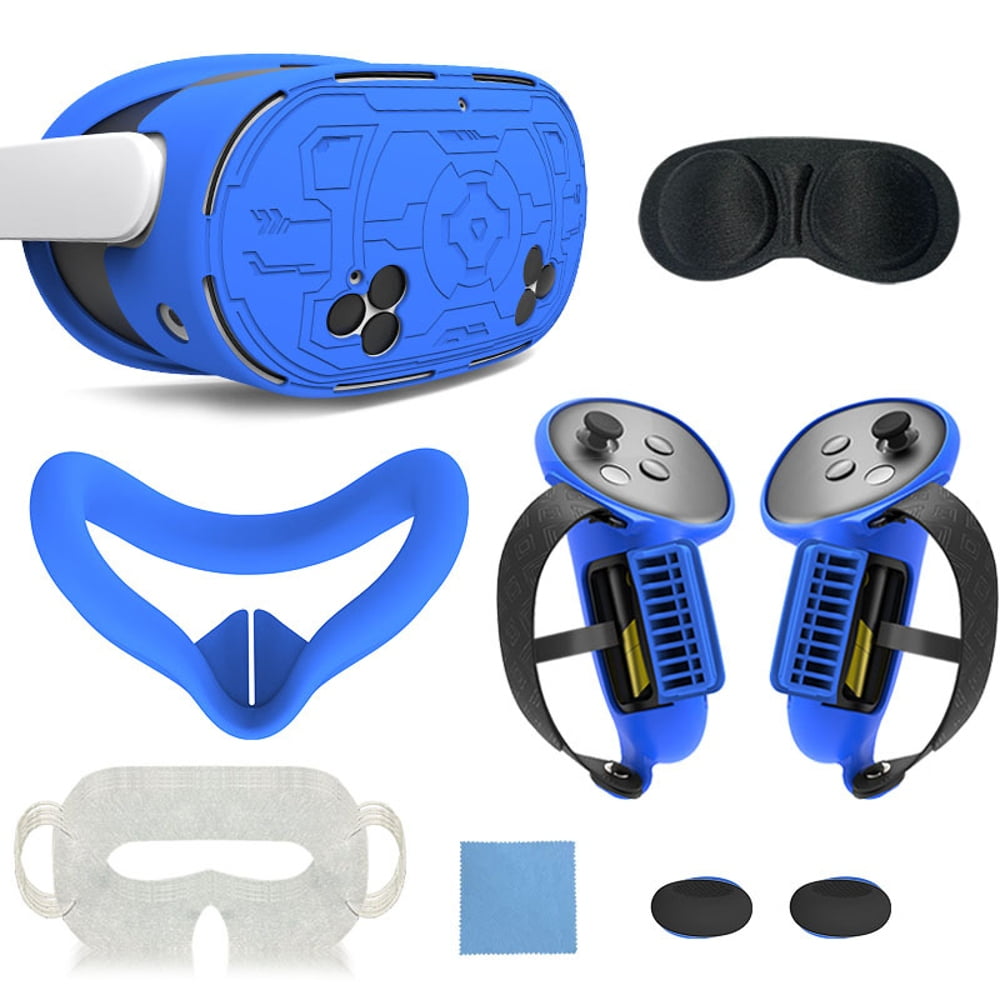 Genérico - Kit De Accesorios 7 En 1 Para El Casco De Realidad Virtual Meta Quest 3: Empuñaduras Para El Mando, Correa De Mano, Funda Facial De Silicona Y Juego De Protectores De Lente.-azul