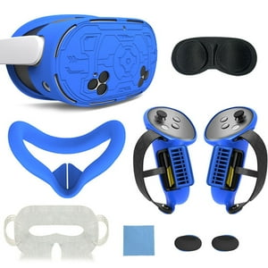 Genérico - Kit De Accesorios 7 En 1 Para El Casco De Realidad Virtual Meta Quest 3: Empuñaduras Para El Mando, Correa De Mano, Funda Facial De Silicona Y Juego De Protectores De Lente.-Azul