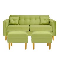 Bodevir - Sofa New Retro 3C + 2 Pouf Felpa 01 Pistacho