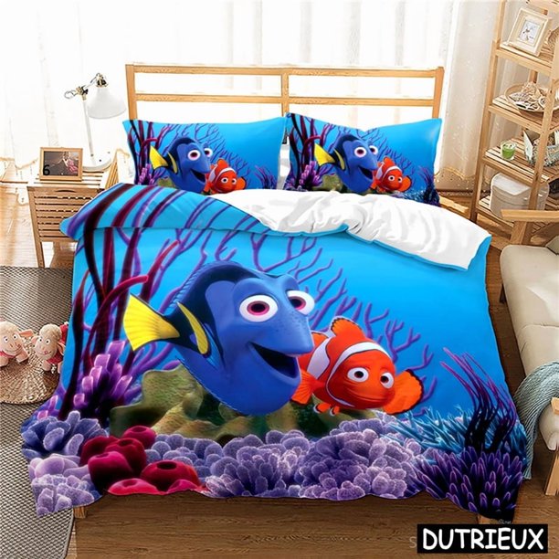 v2723 Bed Sheets Cartoon Finding Nemo Duvet Cover Set Ocean Life Bedding Set Quilt Cover With Pillowcase Set Bedclothes For Kids Boys 3-Piece Bedding Set (1 Duvet Cover + 2 Pillow Shams) Bed Sheets ju
