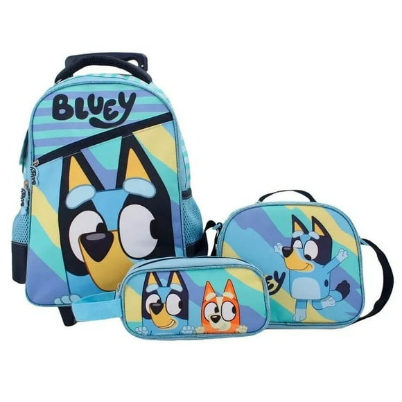 Pack Mochila Escolar con ruedas Bluey + Lonchera + Estuche