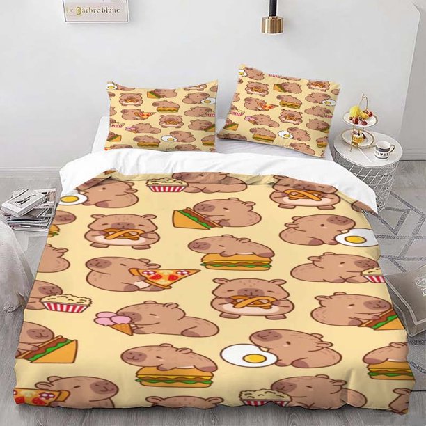 Capybara Food Wallpaper Theme Bedding Set | Includes 1 Duvet Cover and 2 Pillowcases Soft and Comfortable