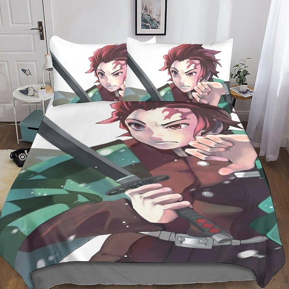 Juego De Funda Nórdica Entemah Demon Slayer 3d Funda Nórdica De Anime Apasionada Juego De Ropa De Cama De 3 Piezas Para Niños Y Niñas Con Cremallera
