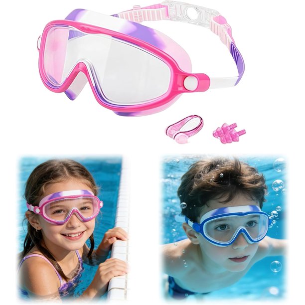 Gafas natación niños HD montura grande verano visión amplia antivaho clases natación
