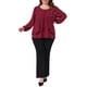 thumbnail image 2 of Agnes Orinda Blusa Elegante de Mujer Talla Grande para Escuela o Universidad, Panel en Capas de Gasa, Cuello Redondo, Manga Larga, 1X Burdeos, 2 of 6