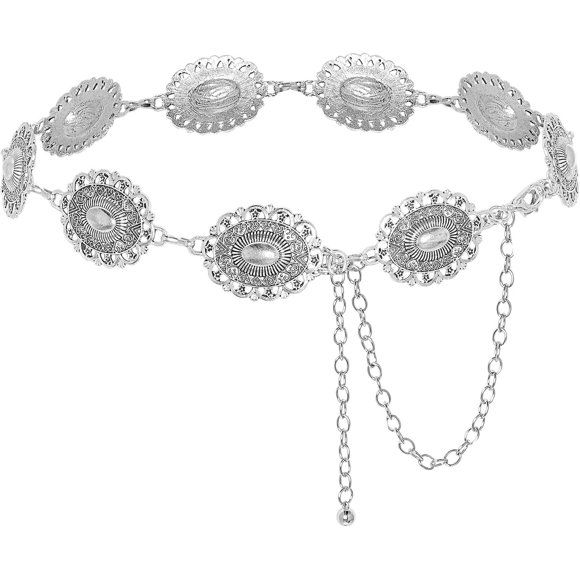Topbuti Western Oval Concho Chain Belt for Women Metal Waist