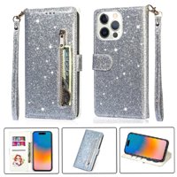 Funda Para Foxdock Elegante Funda Iphone 15 Pro Max Glitter Con Cremallera-Ideal Para El Uso Diario