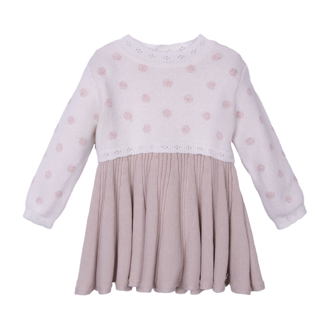 Pillin - Vestido Bebé Niña Manga Larga Tejido Con Faldón Crudo