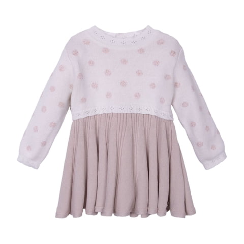 Pillin - Vestido Bebé Niña Manga Larga Tejido Con Faldón Crudo