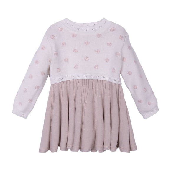 Vestido Bebé Niña Manga Larga Tejido con Faldón Crudo