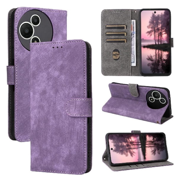 Funda Billetera para TCL 60 SE NxtPaper 5G con Soporte - Cartera de Cuero con Ranuras Morado