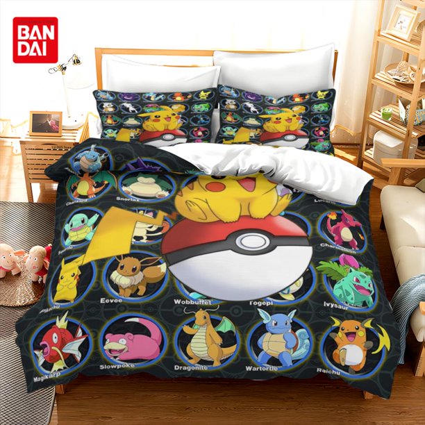Pokemon Bedding Set Cartoon Anime Children Bedroom Quilt Cover Boy Girl Bedclothes Single Double King Pikachu Duvet Cover Gift Bed Sheets