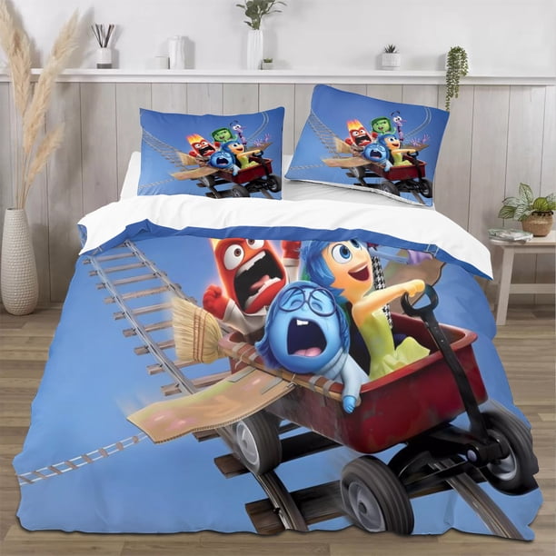 Inside Out 2 Quilt Set FullSoft Lightweight Quilts Quilted Bedspreads3 Pieces Set Queen SizeColorful Cartoon Print All Season