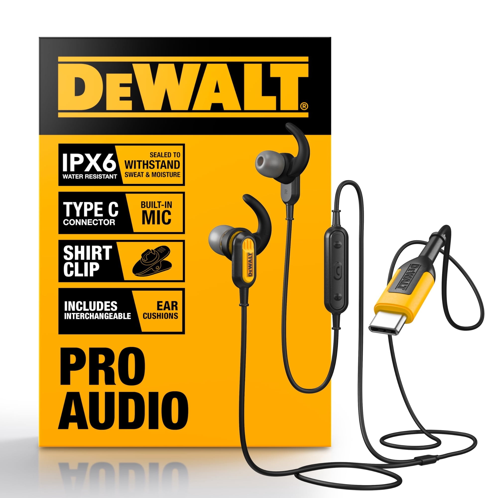 Auriculares Con Cable Dewalt Heavy Duty Jobsite Usb C Con Micrófono