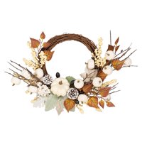 Magideal - Corona De Otoño Para Puerta Delantera, Cono De Pino De Bayas, Ventana De Pared, Hojas De Arces Otoñales, Corona De Calabaza Artificial Para Porche, Ho