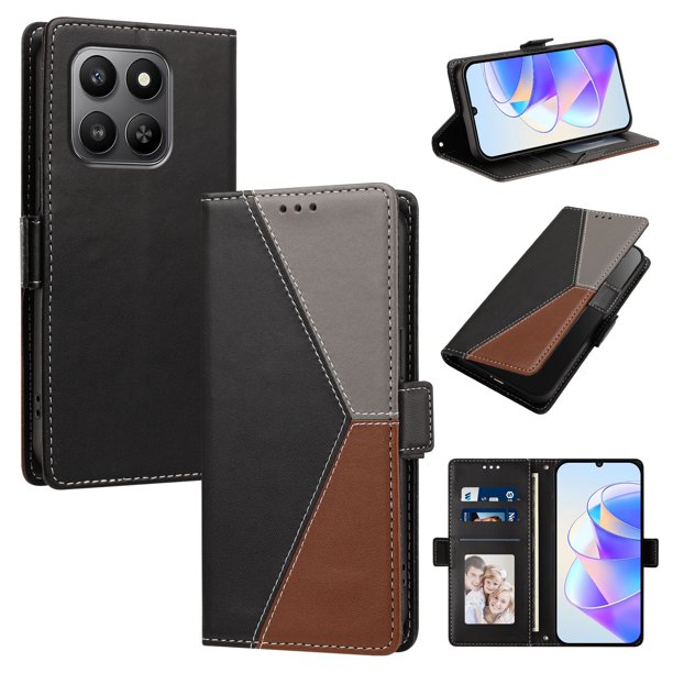 Funda Cartera para Honor 400 Smart con Cierre Magnético, Tricolor, Negro