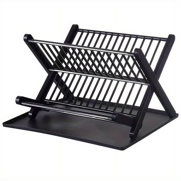 1pc Collapsible Dish Rack, Double Layer Bowl Plate Storage Rack, Household Draining Rack, Flatware Organizer For Countertop Cabinet, Kitchen Accessories