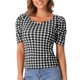 thumbnail image 1 of INSPIRA CHIC Blusa de trabajo Houndstooth para mujer de manga corta con cuello cuadrado Blusas casuales, 1 of 6