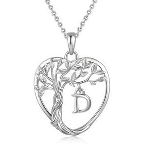 Collar Heshpaws 925 Sterling Silver Eternal Tree Of Life Con Inicial Para Mujer Plata
