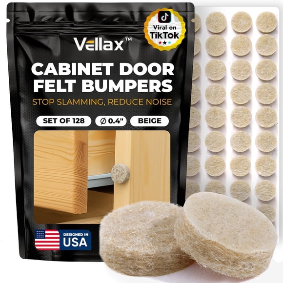 Topes de fieltro para puertas de gabinete Vellax, 128 piezas, 1 cm, beige