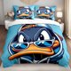 thumbnail image 1 of WB 3pcs Bedding set Warner Style Bedspread Cover - Cool Duck with Fashion Glasses Funky Cartoon Comforter & Cushion Case ' Bedroom Decor, 1 of 1