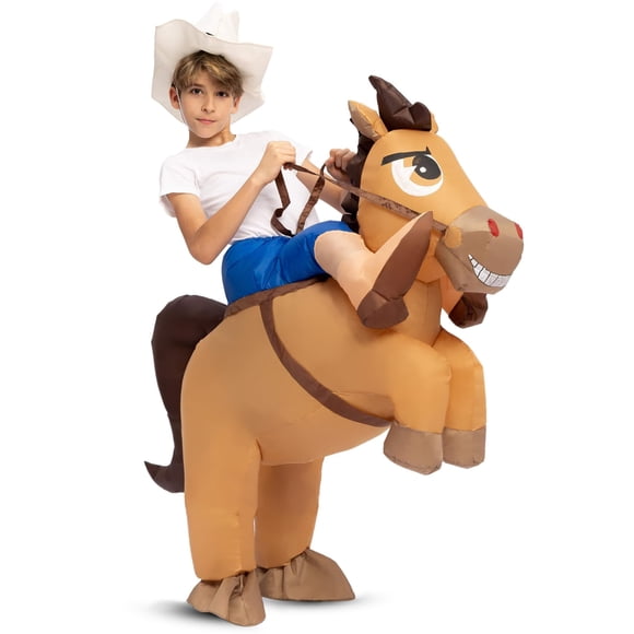 Disfraz inflable de vaquero montando a caballo para Halloween, para niño