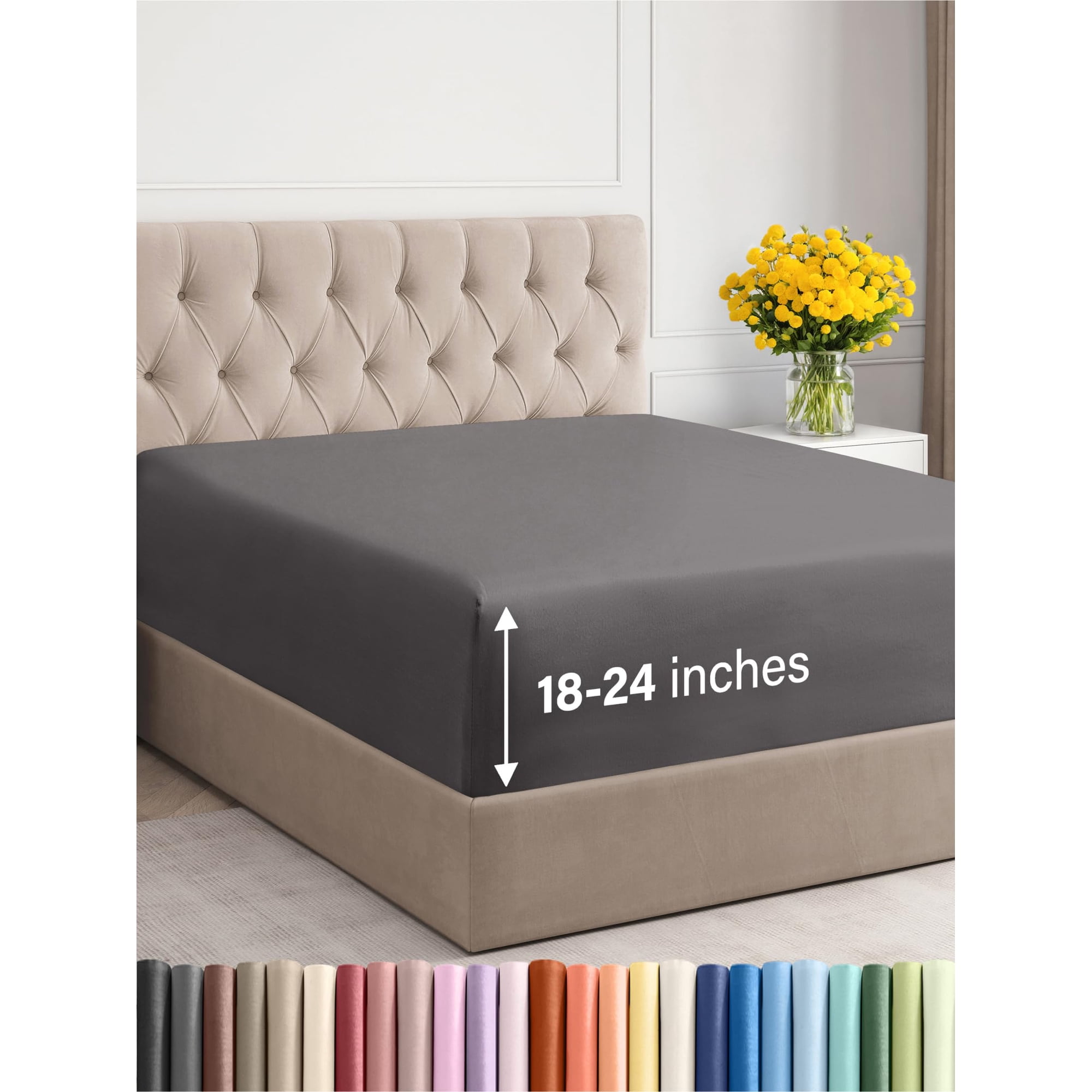 Sábana Bajera Ajustable Cgk Unlimited Extra Deep Queen Gris Oscuro