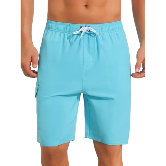 INSPIRE CHIC Conjunto de Hombre con Múltiples Bolsillos, Cintura con Cordón, Pantalones Cortos de Verano para Surfear, Talla 30, Azul Claro