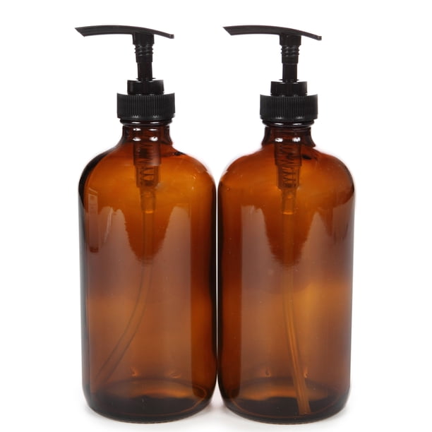Botellas de vidrio ámbar Vivaplex de 500 ml con bombas dosificadoras negras para loción