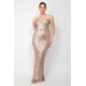 thumbnail image 1 of Vestido de Fiesta Ajustado de Tubo con Escote en V, sin Tirantes, Hombros Descubiertos, Abertura en la Espalda y Diseño Entrecruzado, Color Champán (para Mujer), 1 of 5