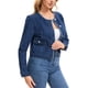thumbnail image 4 of INSPIRE CHIC Chaqueta de Mezclilla para Mujer sin Cuello Borde Deshilachado Manga Larga Botón Frontal Chaquetas de Jean Cortas XL Azul Oscuro, 4 of 6