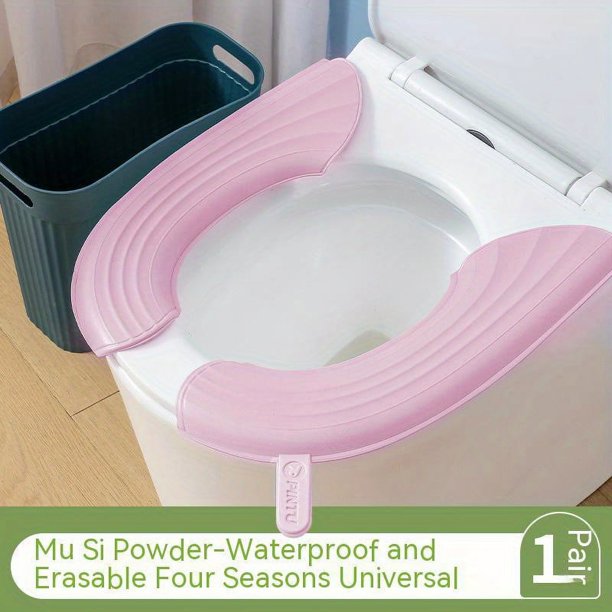 1pair Four Seasons Waterproof Toilet Mat with Handle - Thickened EVA Cushion for Comfortable Bathroom Experience