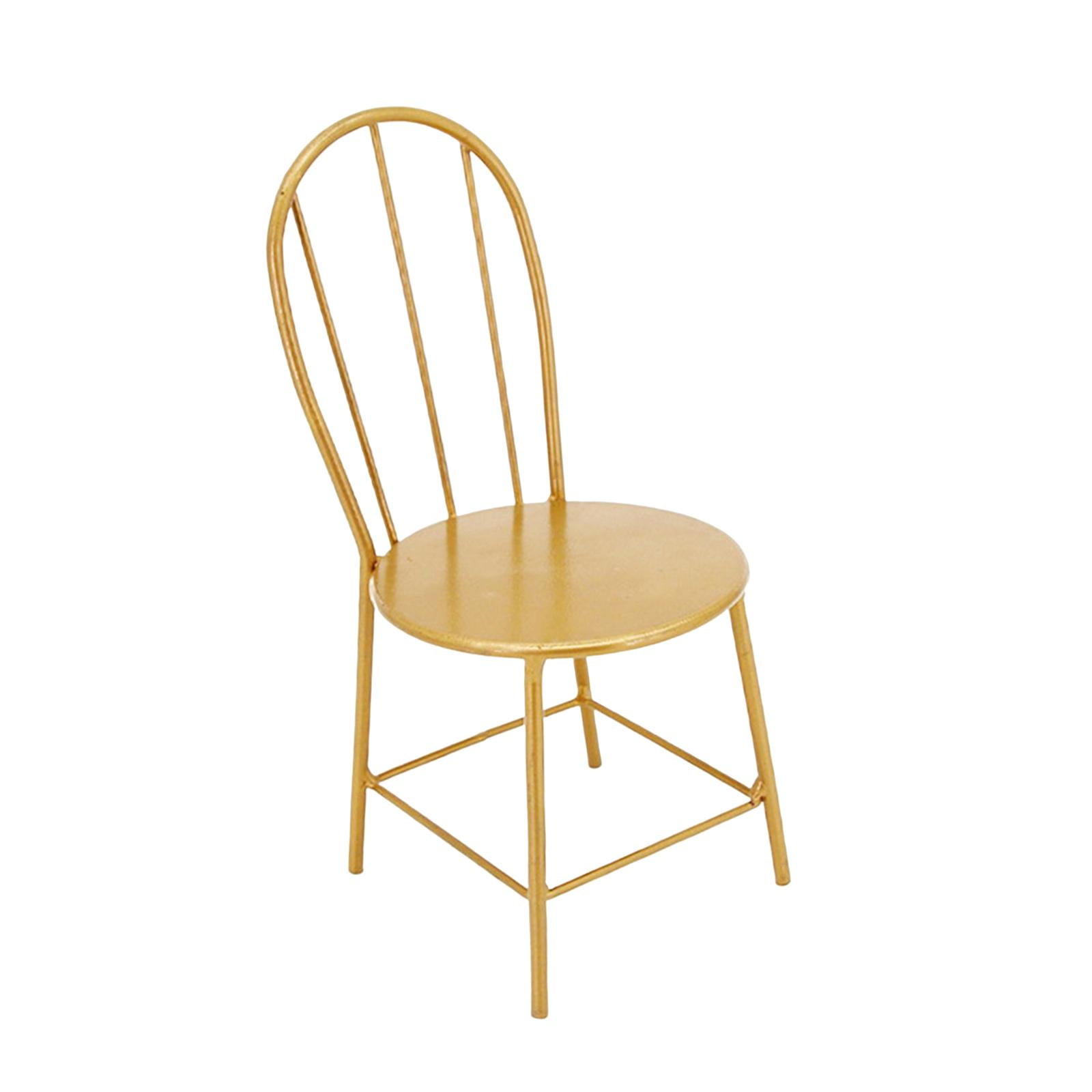 Magideal - Silla Miniatura De Casa De Muñecas Juego De Sillas Metálicas Silla De Respaldo Alto Accesorio De Hierro Adecuado Para Decoración De Muñecas Colección Dorado