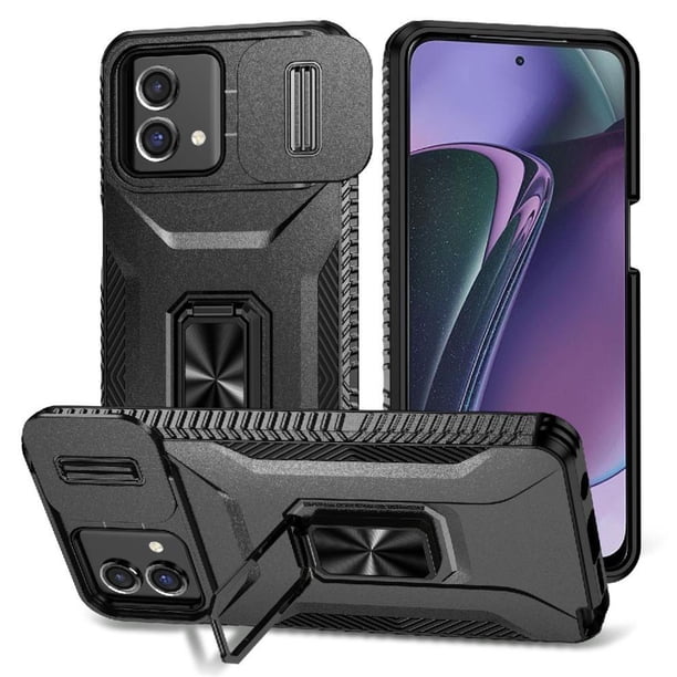 Funda Armada para Motorola Moto G Stylus 5G 2023 con Tapa Deslizante y Soporte Magnético Giratorio Negro