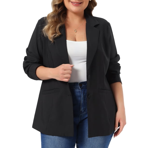 Agnes Orinda Blazer de Oficina con Solapa de Muesca y Botones para Mujer de Talla Grande para Otoño 2X Negro