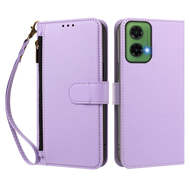 Funda Tipo Billetera para Motorola Moto G35 5G con Soporte y Bolsillo con Cierre Morado