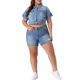 thumbnail image 2 of Agnes Orinda Chaquetas de Mezclilla Talla Grande para Mujeres Escuela Universidad Botón Frontal Trabajo Lavado Mangas Enrolladas Chaqueta de Jean Recortada 2X Azul Claro, 2 of 5