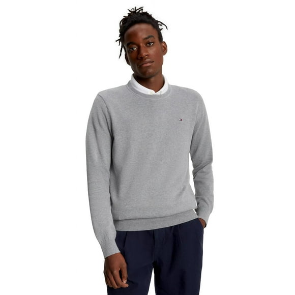 Jersey Tommy Hilfiger liso con cuello redondo para hombre, color gris, talla M