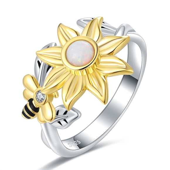 Anillo girasol ajustable giratorio opalo plata 925
