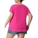thumbnail image 4 of Agnes Orinda Blusa Casual de Talla Grande para Mujer de Chifón con Volantes, Mangas Cortas, Cuello en V, Dobladillo de Doble Capa, 5X Rosa Fucsia, 4 of 8