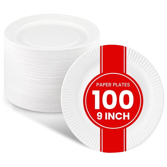 Platos de papel XpressPak de 23 cm, paquete de 100, aptos para microondas