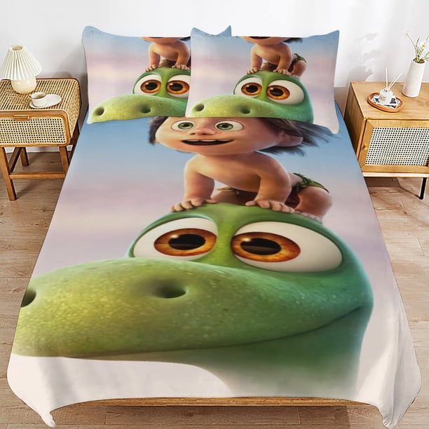 The Good Dinosaur Cartoon Bedding Sets Ultra Soft Skin-Friendly Duvet Cover 3 Piece, Cute Comforter Cover Bed Set for Boys Girls Kids