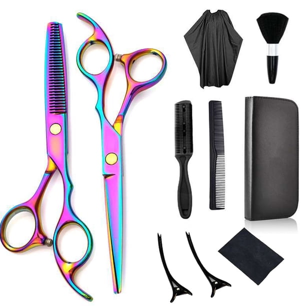 Tijeras para cortar el cabello, 10 piezas de tijeras profesionales para el cabello con tijeras de entresacar, peine, capa y clip