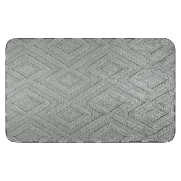REGALWOVEN Alfombras de Baño con Patrón Geométrico Suaves Absorbentes Antideslizantes Lavables a Máquina Alfombras de Baño Secas Regalos para el Hogar Gris 20" x 32"