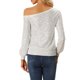 thumbnail image 3 of INSPIRE CHIC Tops de lentejuelas sin hombros para mujer con mangas largas para fiesta disco brillante con purpurina M Plata, 3 of 6
