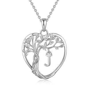 Heshpaws 925 Collar De Árbol Eterno De La Vida De Plata De Ley Para Mujeres A-Z Carta Inicial Collar, Regalo De Joyería De Cumpleaños Aniversario